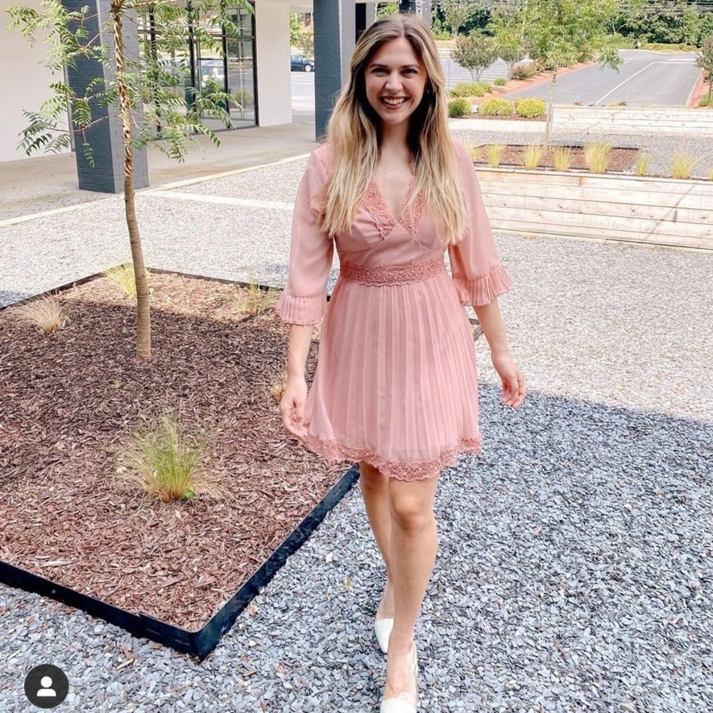 ASOS DESIGN pleated mini dress with lace inserts